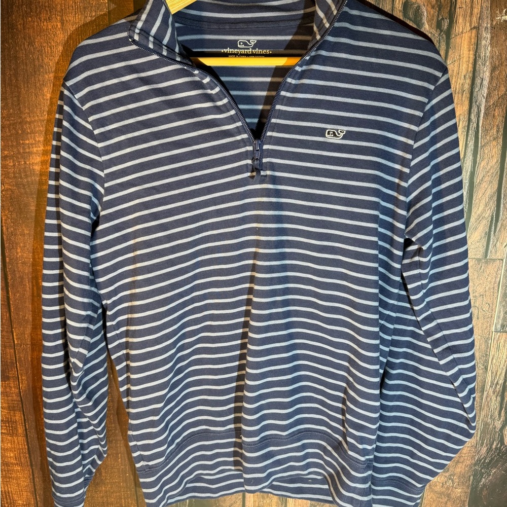 Vineyard Vines Blue and White Striped Quarter -Zip Pullover